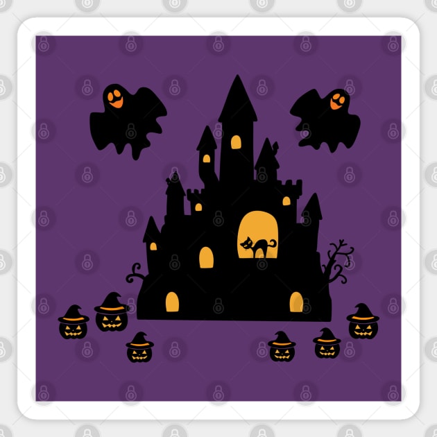 Spooky Halloween Ghost Pumpkin Black Cat Graveyard Church Sticker by BellaPixel